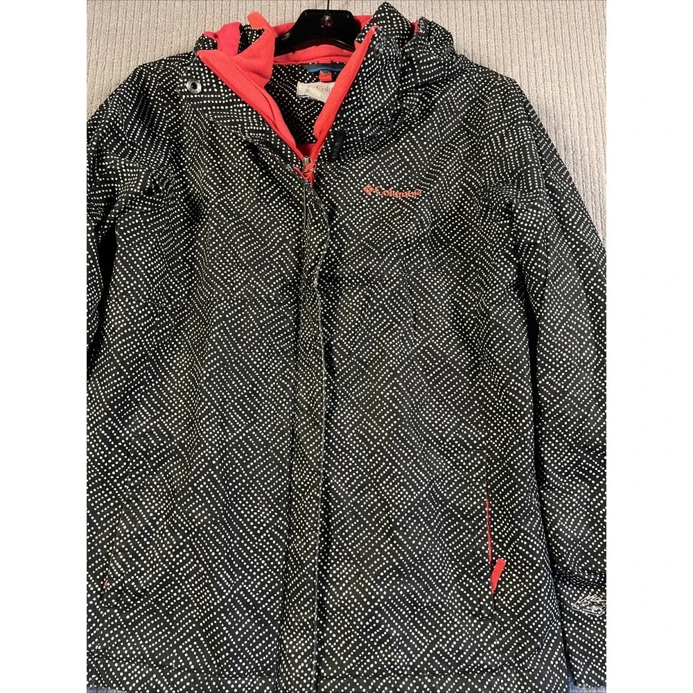 Columbia Girls Jacket L 14-16 Omni Tech Waterproof Black Lightweight Rain Hooded